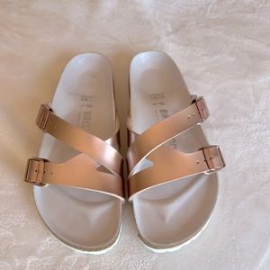 Birkenstock, size 37. Metallic light pink sandal.